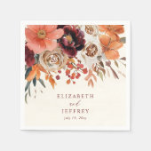 Burgundy Orange Floral Fall Wedding Serviette (Vorderseite)