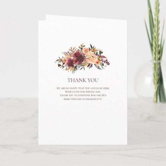 Burgundy Orange Floral Folded Wedding Programm (Rückseite)