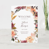 Burgundy Orange Floral Folded Wedding Programm (Vorderseite)