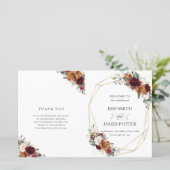 Burgundy Orange Floral Folded Wedding Programm (Stehend Vorderseite)