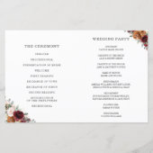 Burgundy Orange Floral Folded Wedding Programm (Rückseite)
