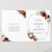 Burgundy Orange Floral Folded Wedding Programm (Vorderseite)