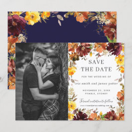 Burgundy Orange Floral Foto Save the Date Karte
