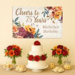 Burgundy Orange Floral Gold Cheers 75 Jahre Banner