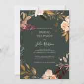 Burgundy Orange Floral | Green Bridal Tee Party Einladung (Vorderseite)