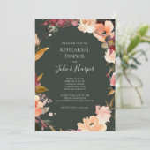 Burgundy Orange Floral | Green Probe Dinner Einladung (Stehend Vorderseite)