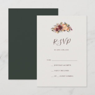 Burgundy Orange Floral   Green RSVP Card Karte