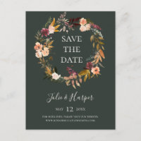 Burgundy Orange Floral Green Save the Date Einladu
