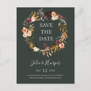 Burgundy Orange Floral Green Save the Date Einladu Einladungspostkarte