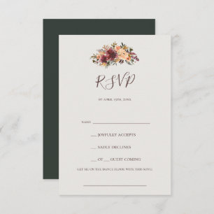 Burgundy Orange Floral Green Song Request RSVP Karte