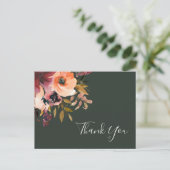 Burgundy Orange Floral | Green Wedding Danke Postkarte (Stehend Vorderseite)