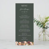 Burgundy Orange Floral | Green Wedding Dinner Menu Menükarte (Stehend Vorderseite)