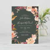 Burgundy Orange Floral | Grün in einer Hochzeit Einladung (Stehend Vorderseite)