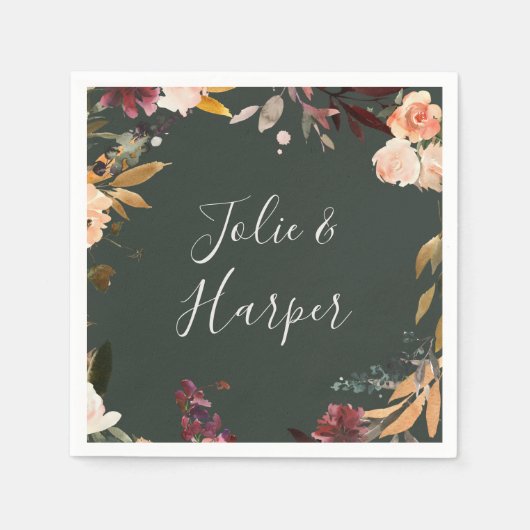 Burgundy Orange Floral | Grüne Hochzeit Napkins Serviette (Vorderseite)