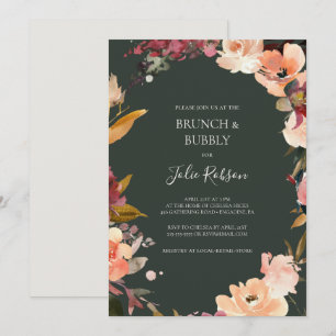 Burgundy Orange Floral   Grüner Brunch und Bubbly Einladung
