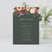 Burgundy Orange Floral | Grüner Veranstaltungskale Begleitkarte (Stehend Vorderseite)