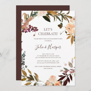 Burgundy Orange Floral Let's Celebrate Invitation Einladung