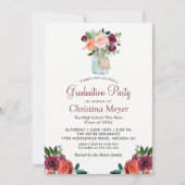 Burgundy Orange Floral Mason Jar Graduation Party Einladung (Vorderseite)