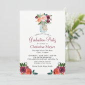 Burgundy Orange Floral Mason Jar Graduation Party Einladung (Stehend Vorderseite)