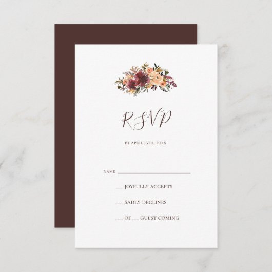 Burgundy Orange Floral RSVP-Karte RSVP Karte (Vorne/Hinten)