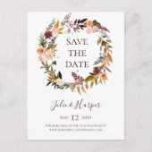 Burgundy Orange Floral Save the Date Postkarte (Vorderseite)