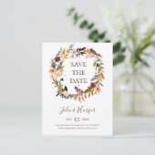 Burgundy Orange Floral Save the Date Postkarte (Stehend Vorderseite)