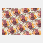 Burgundy Orange Floral Striped Polka Dosen Geschenkpapier Set (Vorderseite)