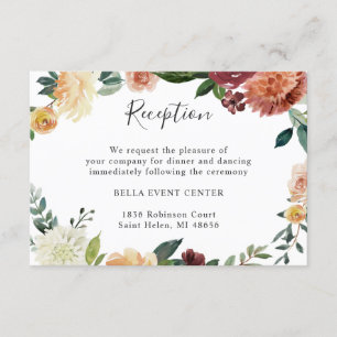Burgundy Orange Floral Wedding Details Empfang Begleitkarte