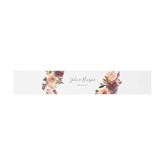 Burgundy Orange Floral Wedding Einladungsbanderole (Flach)
