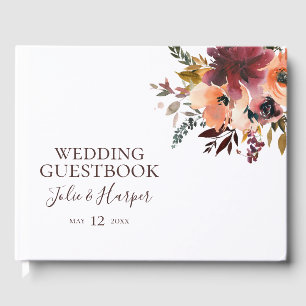 Burgundy Orange Floral Wedding Guest Book Gästebuch