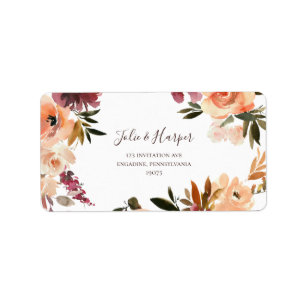 Burgundy Orange Floral Wedding RSVP Adressetikette Adressaufkleber