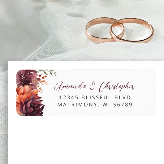 Burgundy Orange Floral Wedding Rücksendeadresse