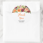 Burgundy Orange Floral Wedding Thank You Runder Aufkleber (Tasche)
