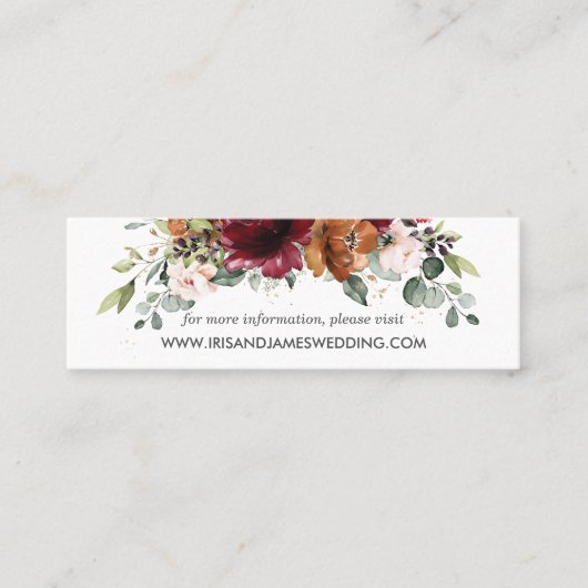 Burgundy Orange Floral Wedding Website Card Mini Mini Visitenkarte (Vorderseite)