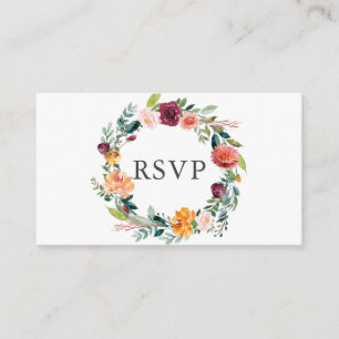 Burgundy Orange Floral Wreath Wedding RSVP Begleitkarte