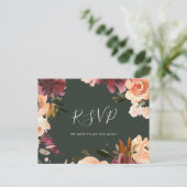 Burgundy Orange Green Wedding RSVP Postcard Postkarte (Stehend Vorderseite)