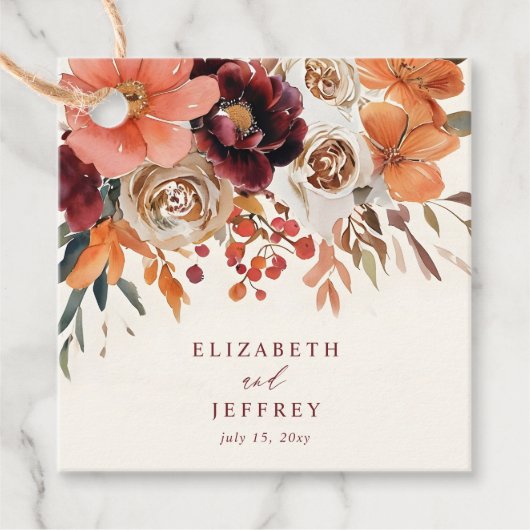 Burgundy Orange Hochzeit im Herbst Geschenkanhänger (Vorderseite)