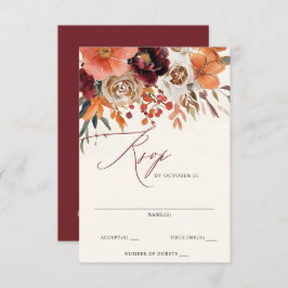 Burgundy Orange Hochzeit im Herbst RSVP Karte