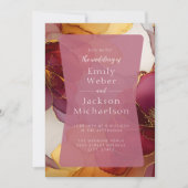 Burgundy Orange Jewel Tone Alcohol Ink Wedding Einladung (Vorderseite)