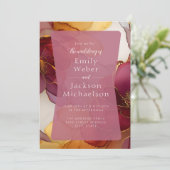 Burgundy Orange Jewel Tone Alcohol Ink Wedding Einladung (Stehend Vorderseite)