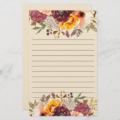 Burgundy Orange Pink Floral Lined Briefpapier (Vorne/Hinten)