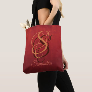Burgundy Orange Red rustic monogram ombre Tasche