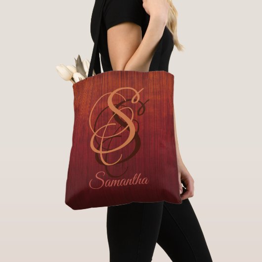 Burgundy Orange Rote rustikale Monogramm ombre ges Tasche (Von Nahem)