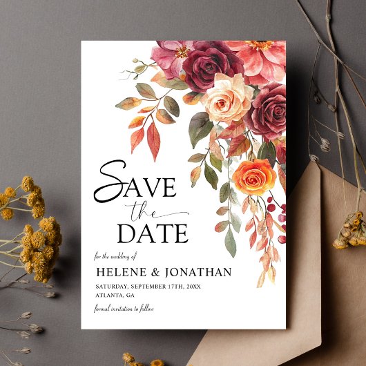 Burgundy Orange Rust Floral Elegante Hochzeit im H Save The Date