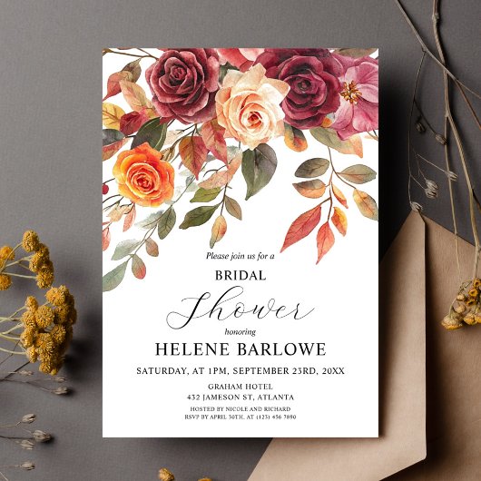 Burgundy Orange Rustic Boho Elegantes Brautparty Einladung