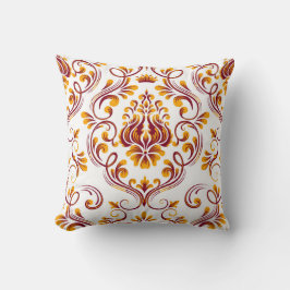 Burgundy Orange White Damask Blumenmuster Kissen