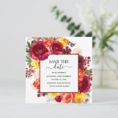 Burgundy Orange Yellow Pink Floral Save the Date (Stehend Vorderseite)