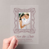 Burgundy Ornate Frame Wedding Save the Date Acryleinladungen (Insitu (Handheld))
