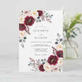 Burgundy Painterly Bloom Romance Wedding Einladung (Stehend Vorderseite)
