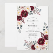 Burgundy Painterly Bloom Romance Wedding Einladung (Vorne/Hinten)